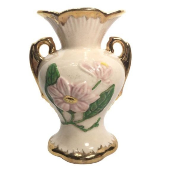 Hull Art Urn Style Vase Floral with Gold Accents - Picture 3 of 9